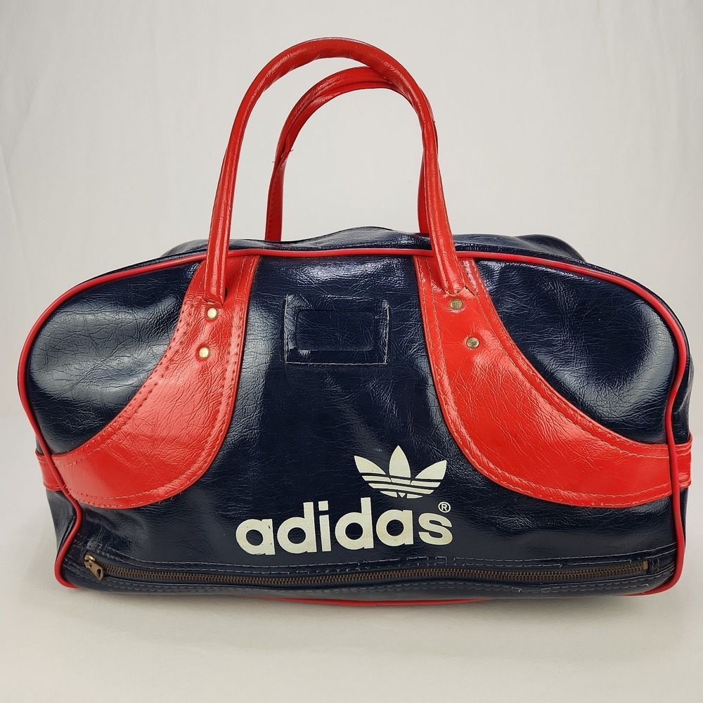 Rare Vintage 1980s Adidas Leather Duffle Bag Blue And Red Needs Work